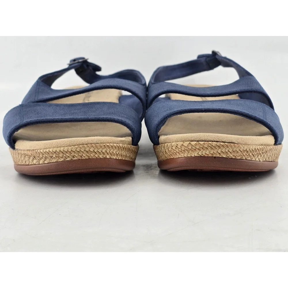 Easy Street Wedge Sandals Womens 10WW Blue Slingback Espadrille -Excellent